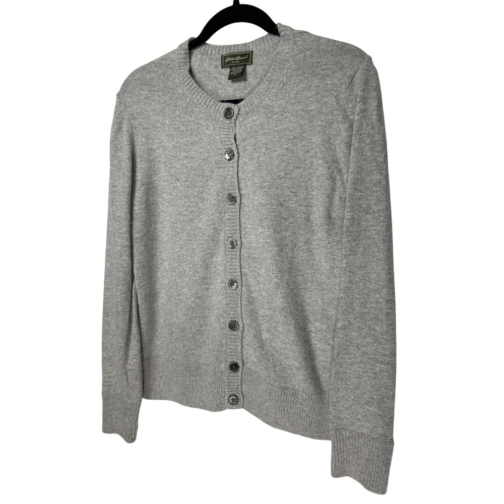 VTG Eddie Bauer Angora Blend‎ Cardigan Sweater Heather Gray Women's Size Medium